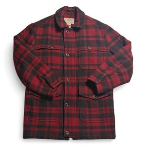 L.L.Bean Vintage 1990s Red Black Plaid Wool Jacket Coat Small